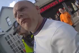 Roger Haywood was arrested after attacking police officers and spouting abuse during a protest in Blackpool.