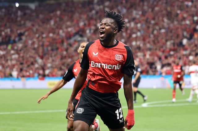 Edmond Tapsoba of Bayer 04 Leverkusen.. (Photo by Christof Koepsel/Getty Images)