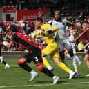 Neto of AFC Bournemouth is fouled by Joelinton of Newcastle United. (Photo by Eddie Keogh/Getty Images)