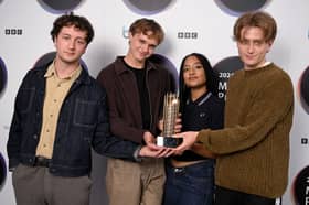 2024 winners English Teacher with the Mercury Prize trophy.