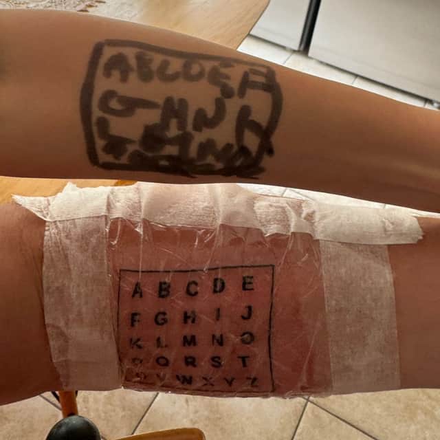 Dan Harris's tattoo and his daughter Lottie's version.