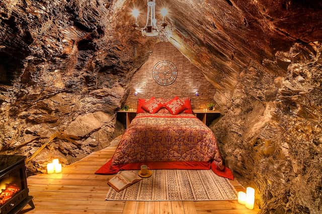 Adventurers can stay in the 'Ôromantic grotto' with a double bed 1,375ft below Snowdonia at Go Below.