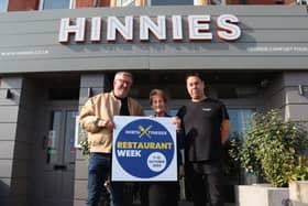 Mark Deacon of Proper Food and Drinks Festivals and Elected Mayor of North Tyneside, Dame Norma Redfearn DBE, pictured with the Assistant Manager of Hinnies restaurant, Whitley Bay.