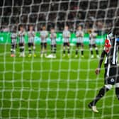 Garang Kuol of Newcastle United FC scores a goal in the penalty shoot out during the exhibition match against Tottenham Hotspur. (Photo by Vince Caligiuri/Getty Images)