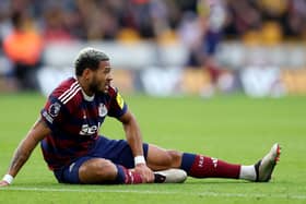 Newcastle United's Joelinton during the Premier League match between Wolverhampton Wanderers FC and Newcastle United FC at Molineux on September 15, 2024 in Wolverhampton, England. (Photo by Carl Recine/Carl Recine)