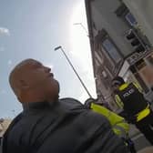 Police bodycam footage has revealed the moment John Robinson, 31, was arrested in Blackpool