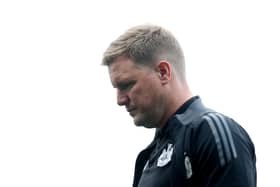 Newcastle United Manager Eddie Howe looks on during the Premier League match between Fulham FC and Newcastle United FC at Craven Cottage on September 21, 2024 in London, England. (Photo by Alex Davidson/Getty Images)