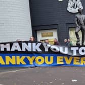 AFC Wimbledon fans thank Newcastle United for their support ahead the Carabao Cup tie at St James' Park. (Photo credit: Ciaran Kelly)