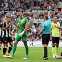 Craig Pawson sent off Fabian Schar against Southampton in August. He will referee Newcastle United's clash with Everton this weekend.