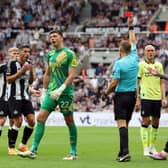 Craig Pawson sent off Fabian Schar against Southampton in August. He will referee Newcastle United's clash with Everton this weekend.