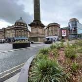 Planters have been installed next to Grey's Monument, in Newcastle city centre, in an effort to make the area "safer".