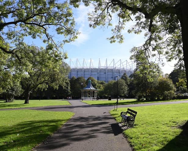 General views of St James' Park from nearby Leazes Park.