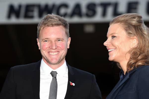 Eddie Howe (left) and former Newcastle United co-owner Amanda Staveley