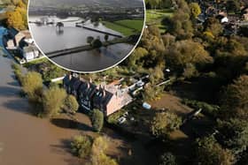 River Severn in Bridgnorth rises above 'property flooding' watermark towards its peak. 