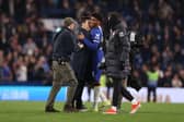 Mauricio Pochettino, Manager of Chelsea, embraces Josh-Kofi Acheampong of Chelsea after the Premier League match between Chelsea FC and Tottenham Hotspur at Stamford Bridge. (Photo by Ryan Pierse/Getty Images)