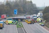 The M6 was closed a after lorry crashed through the central reservation near Preston