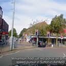 Dangerous driver narrowly avoids hitting woman with a pram.