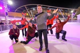 North East singer Joe McElderry joins the Backworth Colliery Brass Band and Newcastle University figure skaters to open the Life Science Centre's Christmas Ice Rink.