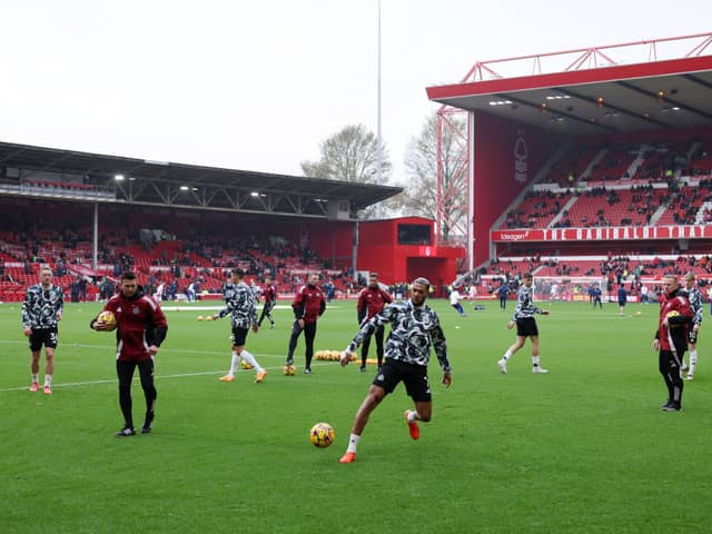 A general view as Joelinton of Newcastle United warms up prior to the Premier League match between Nottingham Forest FC and Newcastle United FC at City Ground. (Photo by Alex Livesey/Getty Images)