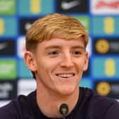 Anthony Gordon of England speaks to the media during a press conference at IntercontinentalÂ Hotel on November 13, 2024 in Athens, Greece. (Photo by Justin Setterfield/Getty Images)