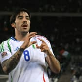 Sandro Tonali celebrates scoring his team's first goal during the UEFA Nations League Group A2 football match between Belgium and Italy at the King Baudouin Stadium in Brussels on November 14, 2024. (Photo by NICOLAS TUCAT / AFP) 