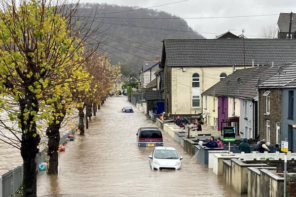 Parts of Pontypridd, South Wales, have been left submerged in water as the River Taff bursts its banks.