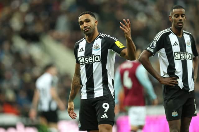 Callum Wilson of Newcastle United reacts during the Premier League match between Newcastle United FC and West Ham United FC at St James' Park on November 25, 2024 in Newcastle upon Tyne, England. (Photo by Carl Recine/Getty Images)