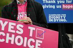 Campaigners for 'dignity in dying' hold a demonstration outside the Houses of Parliament (Picture: Justin Tallis)
