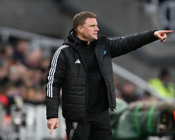 Eddie Howe, Manager of Newcastle United, gestures during the Premier League match between Newcastle United FC and Leicester City FC at St James' Park.(Photo by Stu Forster/Getty Images)