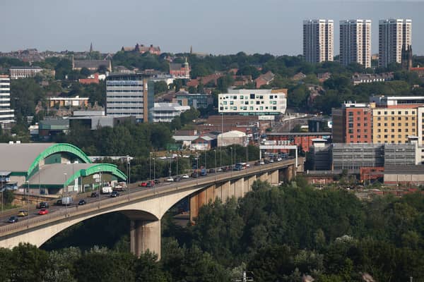 General view of the morning traffic traveling into Newcastle City Centre on the Redheugh Bridge.