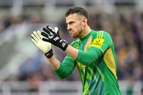 Martin Dubravka of Newcastle in action during the Carabao Cup Quarter Final match between Newcastle United and Brentford at St James' Park on December 18, 2024 in Newcastle upon Tyne, England. (Photo by Michael Regan/Getty Images)
