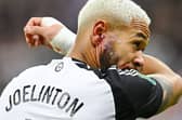 Joelinton of Newcastle looks on with an injured ear during the Carabao Cup Quarter Final match between Newcastle United and Brentford at St James' Park on December 18, 2024 in Newcastle upon Tyne, England. (Photo by Michael Regan/Getty Images)