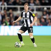 Emil Krafth of Newcastle United on the ball during the Carabao Cup Fourth Round match between Newcastle United and Chelsea at St James' Park on October 30, 2024 in Newcastle upon Tyne, England. (Photo by George Wood/Getty Images)