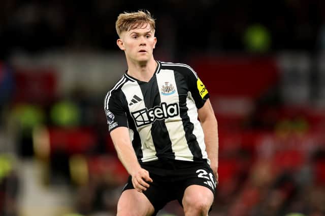 Lewis Hall of Newcastle United during the Premier League match between Manchester United FC and Newcastle United FC at Old Trafford. (Photo by Carl Recine/Getty Images)