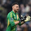 Newcastle United goalkeeper Martin Dubravka celebrates after the third goal during the Premier League match between Newcastle United FC and Aston Villa FC. (Photo by Stu Forster/Getty Images)