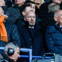 Former Newcastle United and England striker Alan Shearer (centre) watches on as Rangers take on Celtic.