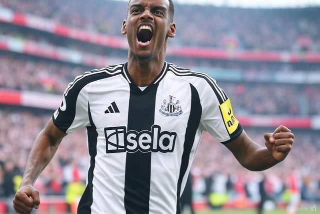 AI recreates what Alexander Isak may look like, scoring at the Emirates in the Carabao Cup semi-final v Arsenal.