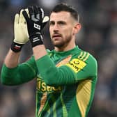 Newcastle United goalkeeper Martin Dubravka applauds the Newcastle fans  during the Emirates FA Cup Third Round match between Newcastle United and Bromley at St James' Park on January 12, 2025 in Newcastle upon Tyne, England. (Photo by Stu Forster/Getty Images)