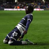 Romain Esse of Millwall celebrates scoring the first goal during the Sky Bet Championship match between Millwall FC and Plymouth Argyle FC at The Den.. (Photo by Warren Little/Getty Images)