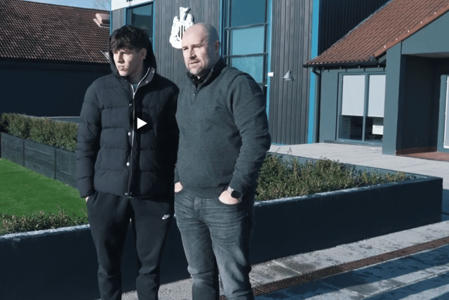 Newcastle United new signing Vakhtang Salia and sporting director Paul Mitchell. (Photo credit: NUFCTV)
