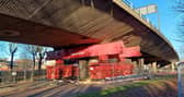 The temporary support installed beneath the Gateshead Flyover after its closure in December 2024. Photo: Gateshead Council.