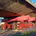 The temporary support installed beneath the Gateshead Flyover after its closure in December 2024. Photo: Gateshead Council.