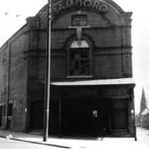 A photograph outside the Bamborough (Bamboro') cinema which was pictured on Union Road Byker in 1963. 