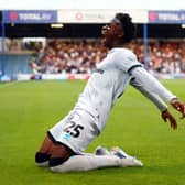 Romain Esse of Millwall celebrates scoring during the Carabao Cup First Round match between Portsmouth and Millwall at Fratton Park on August 13, 2024 in Portsmouth, England. (Photo by Bryn Lennon/Getty Images)