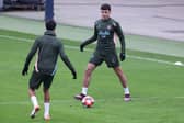 New signings Abdukodir Khusanov and Vitor Reis of Manchester City during the UEFA Champions League 2024/25 League Phase MD7 training session at Manchester City Football Academy on January 21, 2025 in Manchester, England. (Photo by Alex Livesey/Getty Images)