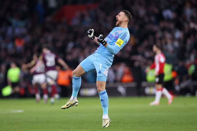 Martin Dubravka of Newcastle United celebrates after teammate Sandro Tonali (not pictured) scored their team's third goal during the Premier League match between Southampton FC and Newcastle United FC at St Mary's Stadium on January 25, 2025 in Southampton, England. (Photo by Ryan Pierse/Getty Images)