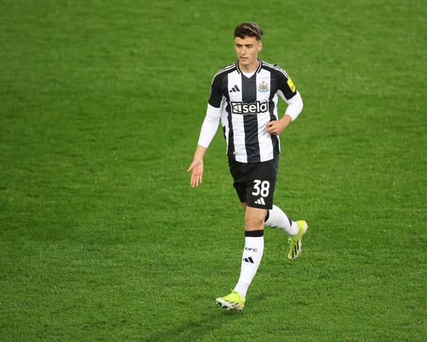 James Huntley of Newcastle United U21 reacts during the Bristol Street Motors Trophy match between Rotherham United and Newcastle United U21 at AESSEAL New York Stadium on October 08, 2024 in Rotherham, England. (Photo by George Wood/Getty Images)