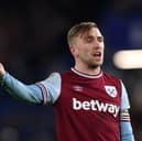 Jarrod Bowen of West Ham United reacts during the Premier League match between Chelsea FC and West Ham United FC at Stamford Bridge on February 03, 2025 in London, England