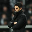Mikel Arteta, Manager of Arsenal, looks on during the Carabao Cup Semi Final Second Leg match between Newcastle United and Arsenal at St James' Park on February 05, 2025 in Newcastle upon Tyne, England. (Photo by Stuart MacFarlane/Arsenal FC via Getty Images)