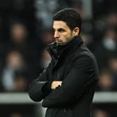 Mikel Arteta, Manager of Arsenal, looks on during the Carabao Cup Semi Final Second Leg match between Newcastle United and Arsenal at St James' Park on February 05, 2025 in Newcastle upon Tyne, England. (Photo by Stuart MacFarlane/Arsenal FC via Getty Images)